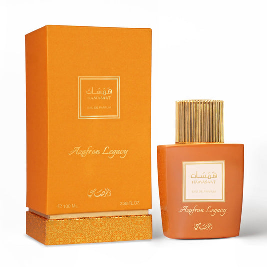 Rasasi Hamasaat Azafron Legacy Eau de Parfum 100 mL – Unisex perfume bottle