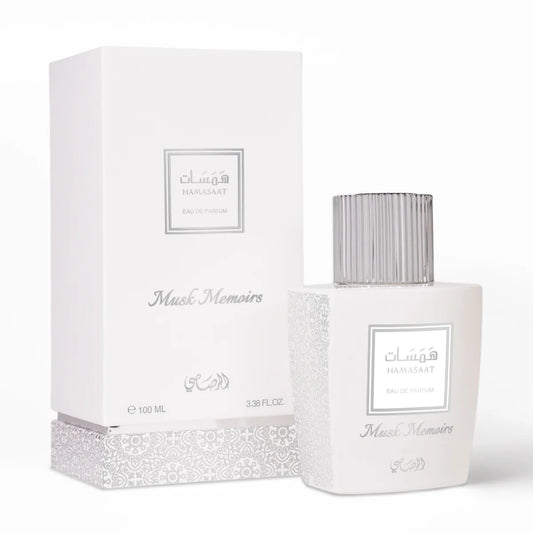 Rasasi Hamasaat Musk Memoirs Eau de Parfum 100 mL – Unisex perfume bottle